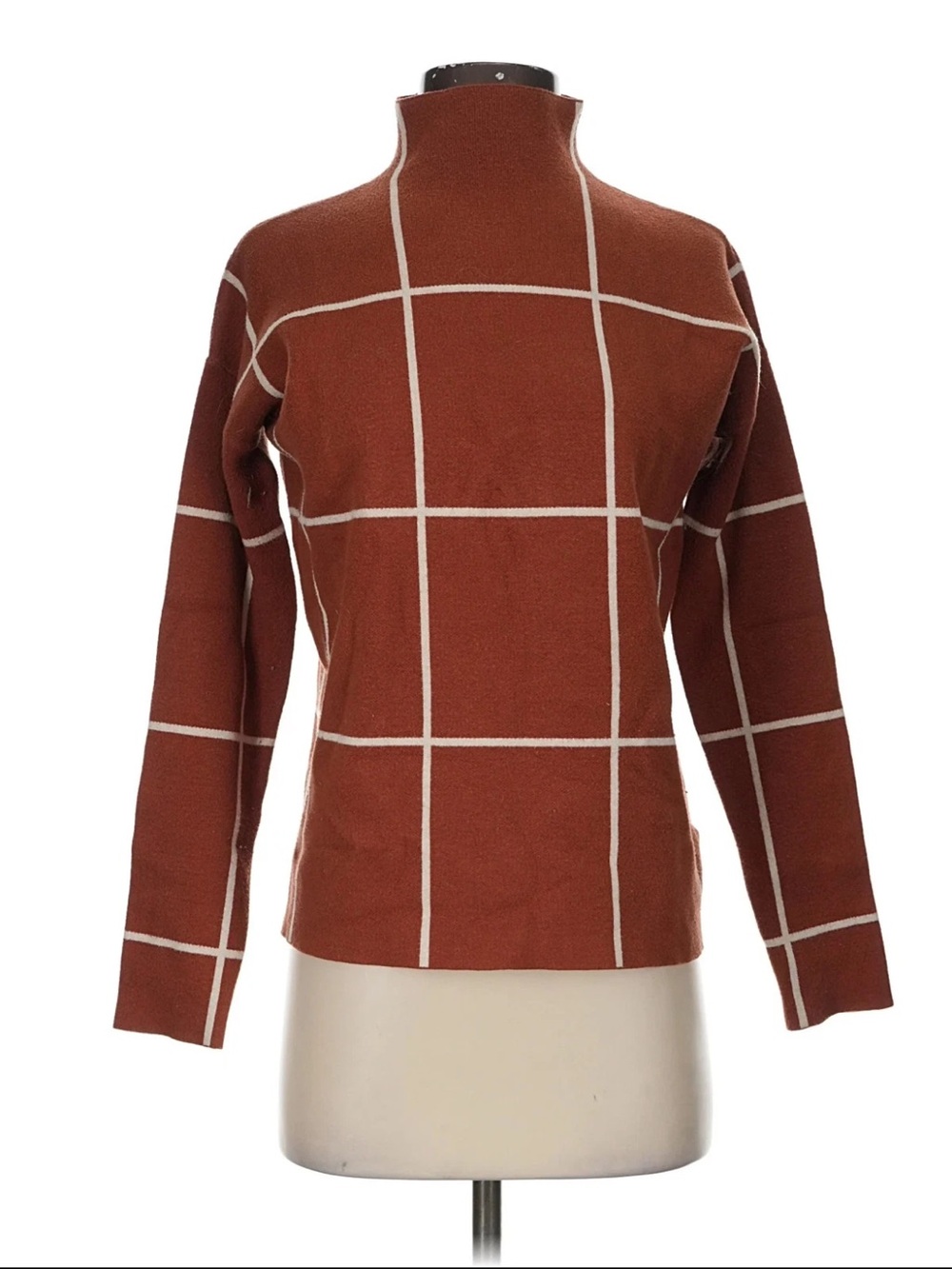 Cynthia Rowley viscose Windowpane Mock Neck Sweater XS #621